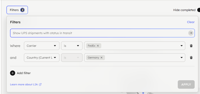 LIA Shipment Filtering 1