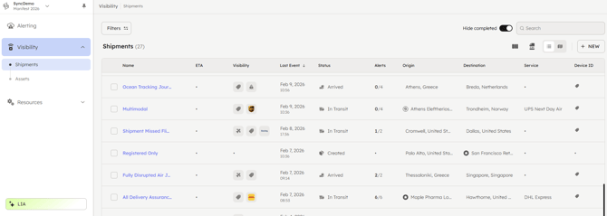 Shipment Visibility Table